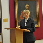 Доклад делает Надежда Красуцкая, заведующая сектором музейной педагогики отдела научно-просветительской работы Национального художественного музея Республики Беларусь